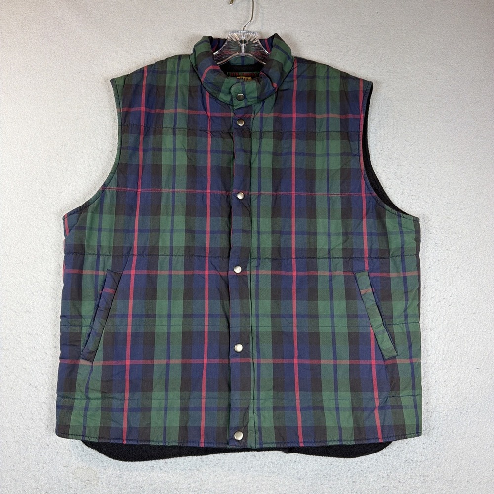 VGT Gap Mtn Country Glacier 94 Puffer Vest Mens L Blue Green Black Plaid Hiking
